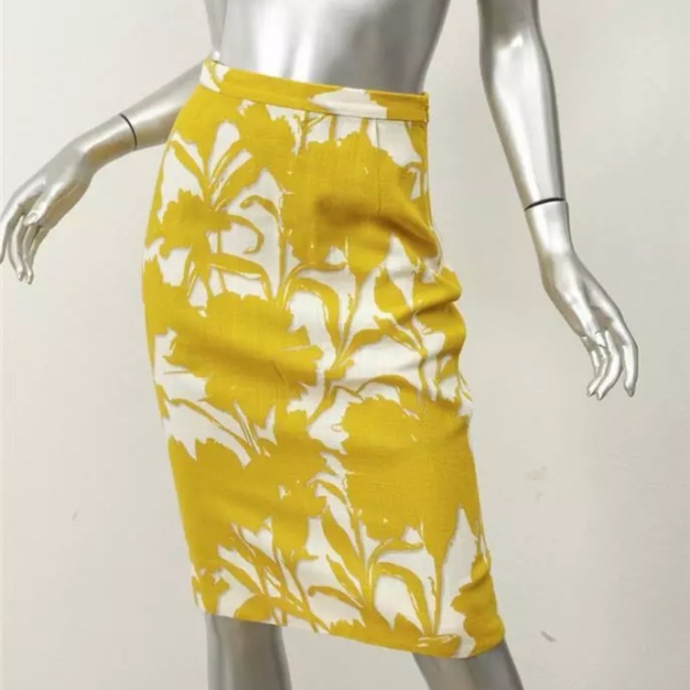 Prada bright yellow and white pencil skirt